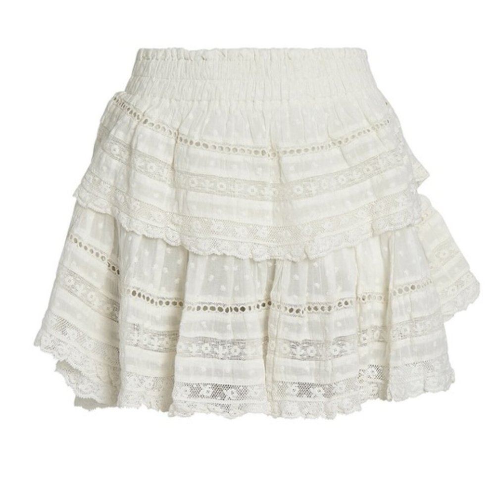 Loveshackfancy ruffle mini skirt eyelet lace Victorian pinup embroidered XS